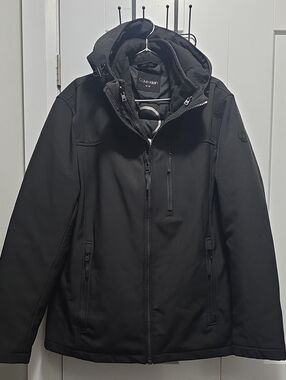 Calvin Klein Men's Black Hooded Raincoat with Zip Pockets